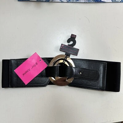 Betsey Johnson 女式黑色宽棉弹性腰带尺寸 S/M BBP2389 #146 — 第 1/3 张图片