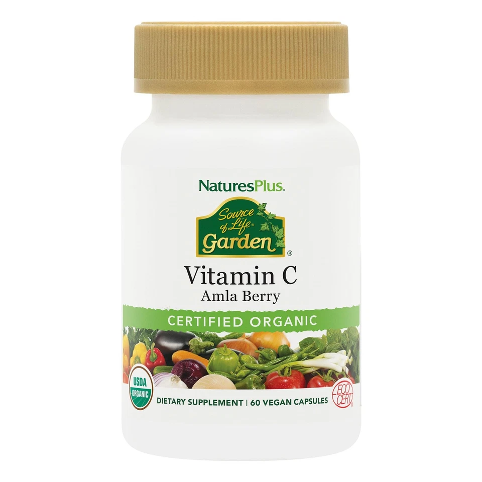 Vitamina C orgânica 500mg cápsulas veganas, suporte imunológico e antioxidante, 60 unidades - Imagem 1 de 4