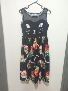 Hübsches Mädchen Katze Weihnachten Netz Passe ärmellos Katze Dame Spaß Kitchy Kleid M - Bild 1 von 7