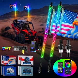 2pcs 3FT LED Whip Lights RGB+IC Chasing Spiral Antenna w/APP for Can Am ATV UTV - Picture 1 of 24