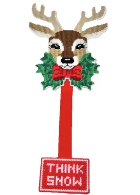 Винтажная отделанная вышивка олень олень рождественский настенный вешалка пластиковый холст - Изображение 1 из 4