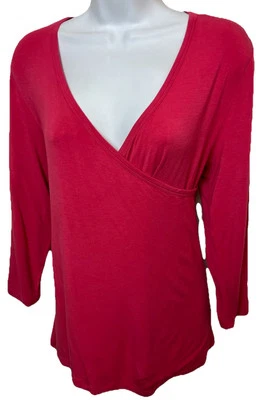 DREAMSACKS Tee Shirt Top Bamboo Crossover V Neckline Pink Stretchy Yoga Sz Large - Image 1 of 4