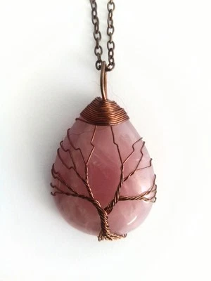  Tree of Life Natural Crystal Rose Quartz Pendant Necklace Reiki Charged For All - Image 1 of 4