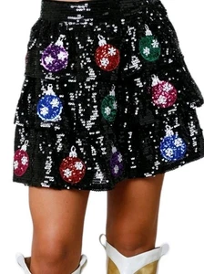 Feiertag Pailletten Ornament Minirock Weihnachten schwarz rosa Größe Small Party Glitzer - Bild 1 von 9