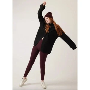 Athleta Azalea Merino Wool Cashmere Wrap Sweater Black Ribbed Minimalist Large  - Picture 1 of 15