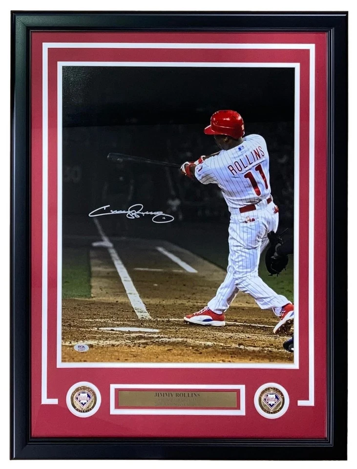Jimmy Rollins Signed Framed 16x20 Philadelphia Phillies Batting Photo PSA Holo - Image 1 of 2
