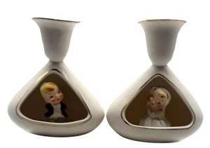 Vintage Holt Howard Hochzeit Braut und Bräutigam Diorama Kegel Kerzenhalter 1959 - Bild 1 von 9