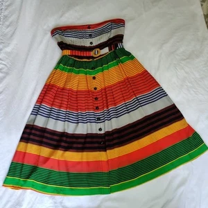 Anthropologie Plenty by Tracy Reese Strapless Dress Womens 6 Stripe Silk Belt - Picture 1 of 20