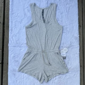 VUORI Romper Women's Small Gray Sleeveless Torrey Ribbed Drawstring Tie - Picture 1 of 11