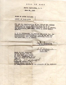 Kaufschein Model A Ford One Hundred Twenty Five Dollars 1946 N. Charleston SC - Bild 1 von 1