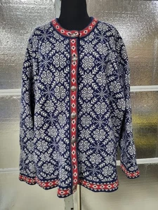 LL Bean Womens Sweater - 2X - Lambs Wool - Blue White - Christmas - Office -Ugly - Picture 1 of 6