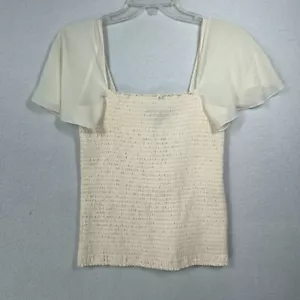Theory Top Ivory Smocked Womens Shirt Size Medium Sheer Sleeve Beachy NEW - Picture 1 of 11