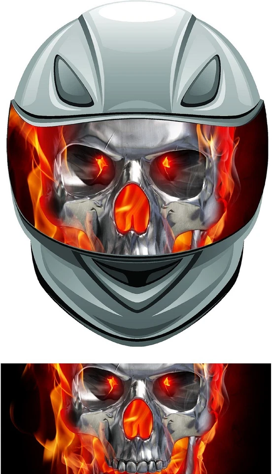 Skull flame fire helmet visor wrap tint vinyl graphic decal style A - Image 1 of 1
