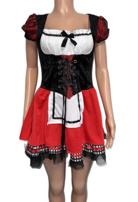 Y2K Wonderland Little Red Riding Hood costume L  Poly Tutu Wide Mini Dress Lace - Image 1 of 3