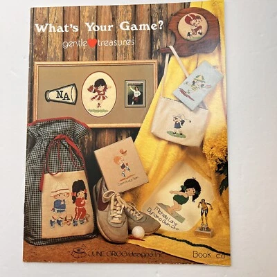 What's Your Game Cross Stitch Booklet Children's Sports Baseball Tennis Cheer - Image 1 of 4