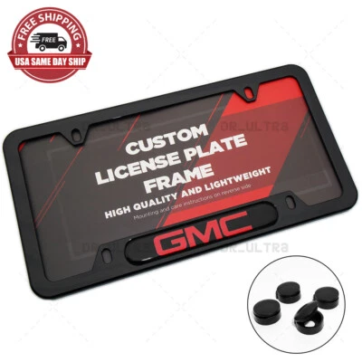 Gloss Black Front or Rear GMC Logo Emblem License Plate Frame Cover Gift Sport - Image 1 of 4