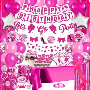 Pink Birthday Party Decorations for Girls - (Total 85Pcs) Pink Glitter Happy Bir - Picture 1 of 12
