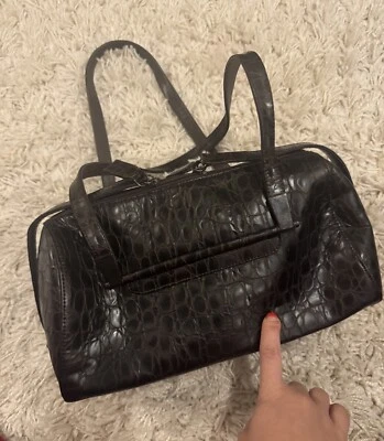 STUART WEITZMAN  CROCODILE EMBOSSED PURSE SATCHEL BAG IN BROWN MADE  SPAIN - Image 1 of 4