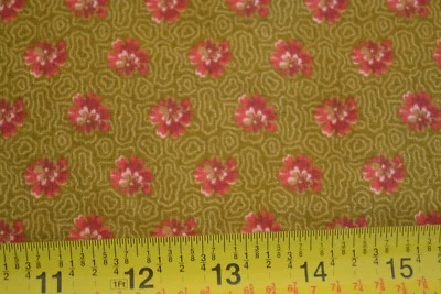 By 1/2 Yd, Red Floral on Tan & Olive Cotton Moda/Love Letter/Laundry Basket,B356 - Image 1 of 4