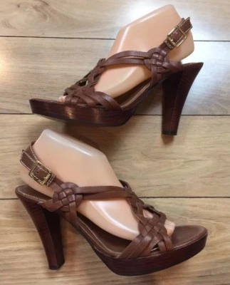 Talla 9.5M LAUREN RALPH LRL Cuero Marrón Trenzado Cordones Punta Abierta Tacones Zapatos Foto 1 de 4