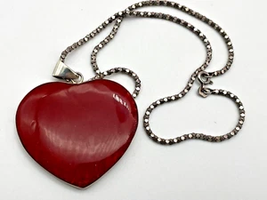 Sterling Silver 925 Pendant Necklace Red Coral Heart Design 12g - Picture 1 of 9