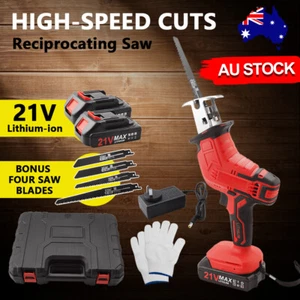 Cordless Electric Reciprocating Sabre Saw 4 Blade For 21V w/ 2 Battery & Charger - Picture 1 of 21