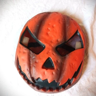 Naranja Negro Scary Pumpkin Jack-O-Lantern Látex Goma Halloween Máscara Adulto Foto 1 de 4