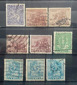 India 1949 Temple and Monuments 9 Examples Used 3FM56 - Picture 1 of 1