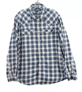 Eddie Bauer Men's L Tall Classic Fit Button Up Flannel Shirt Blue Plaid Preppy - Picture 1 of 12