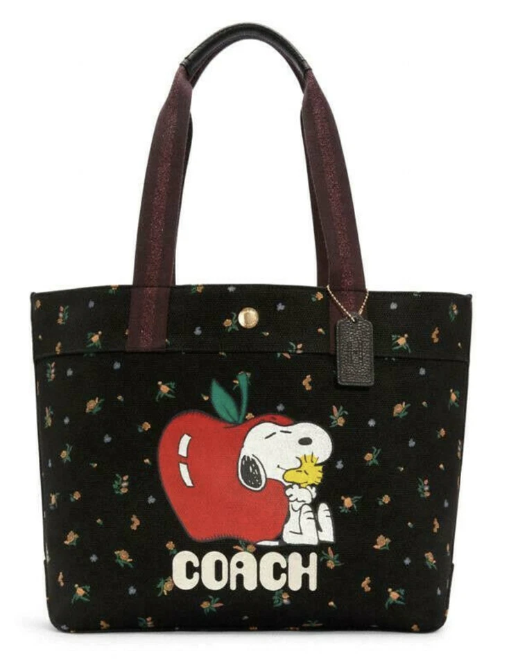 Coach X Peanuts Tote With Snoopy Canvas Black Floral 6172 LIMITED $492 - Image 1 of 4