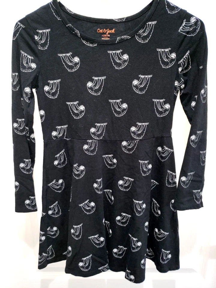 girls BLACK DRESS long sleeve size large 10/12 SLOTH school wear CUTE MOM! - Image 1 of 1