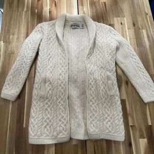 Aran Crafts Sweater (tag Med)Small Ivory Open Cardigan Ireland Merino Wool *Read - Picture 1 of 6