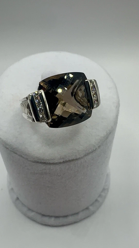 Anillo de cuarzo ahumado decorativo de diamantes de plata de ley 925 David Yurman Foto 1 de 4