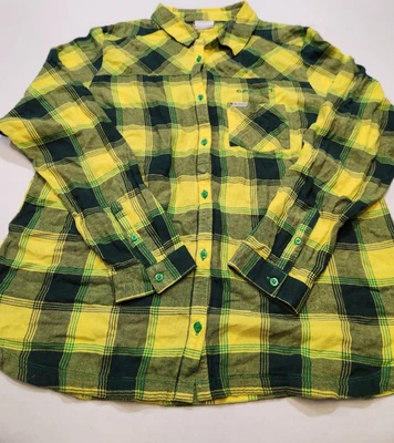 Columbia Oregon Ducks 绿色和黄色格子长袖衬衫女式 XL 码 — 第 1/4 张图片