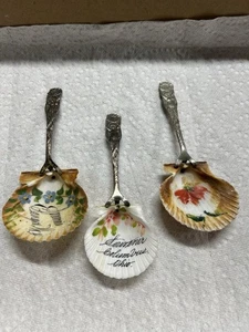 Antike 3-MEERJUNGFRAU Muschel Souvenir 2 Sterl.Silber Löffel Jakobsmuschel Muschel Schale - Bild 1 von 13
