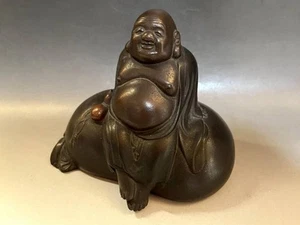 Antique Japanese Bronze Hotei Statue – 15.2cm Laughing Buddha, 1.43kg - Picture 1 of 9