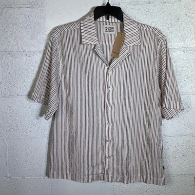  Camisa a Rayas SCOTCH AND SODA Relaxed-Fit Seersucker Beige, Grande $118  Foto 1 de 4