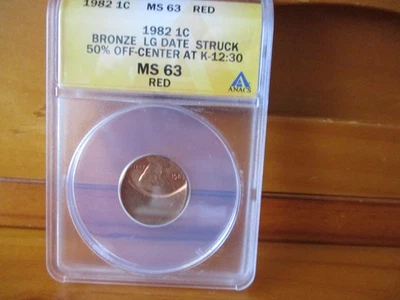 Error 1982-P ANACS MS 63 Red Large Date Struck 50 % Off-Center Lincoln Cent - Image 1 of 4