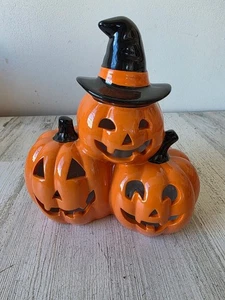 Keramik Kürbis beleuchtet Jack-o'-Laterne Halloween Statue Figur Deko - Bild 1 von 7