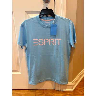 New Esprit Women's Light Blue Organic Cotton Short Sleeve Logo T Shirt XS - Image 1 of 4