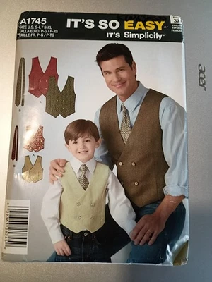 Simplicity 1745 Vest and Tie Its So Easy Sewing Pattern Mens & Boys Uncut S M L - Image 1 of 4