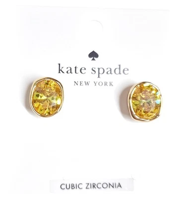 Kate Spade High Shine Stud Earrings Yellow Gold Cubic Zirconia Brass KL562 New - Image 1 of 4