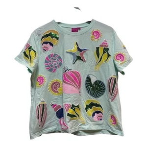 Queen Of Sparkl Sea Shell Tee - Size Small NWT Boutique Sequined Top - Picture 1 of 17