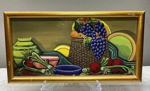 Signiertes MG Peace haitianische Volkskunst FRUCHT Acryl auf Karton Gemälde 13" im Rahmen - Bild 1 von 12