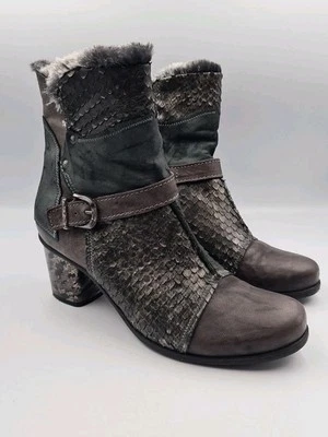 ELEONORA FIRENZE Italian Leather Handmade Patchwork Fur Lined Ankle Boots Sz 39 — 第 1/4 张图片