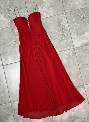 Lillie Rubin Vtg Silk Crepe Chiffon Sleeveless Rhinestone Maxi Dress Gown Red 4 - Image 1 of 4