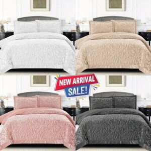 Colcha acolchada de terciopelo de lujo fundas de almohada doble king super king size - Imagen 1 de 9