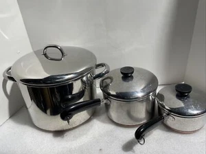 Revere Ware Copper Bottom 6pc Set Clinton Illinois 10qt 3 qt 1qt w/lids - Picture 1 of 13
