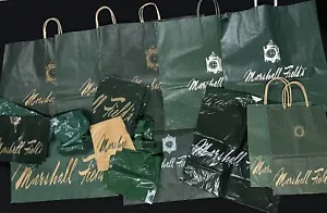 Lot of 17 Marshall Field's Large Green Paper & Plastic Shopping Bags, Vintage! - Picture 1 of 3
