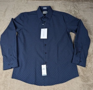 Lucky Brand Mens Navy Med 15.5 32/33 Slim Fit 4 Way Stretch  Moisture Wick Shirt - Picture 1 of 12
